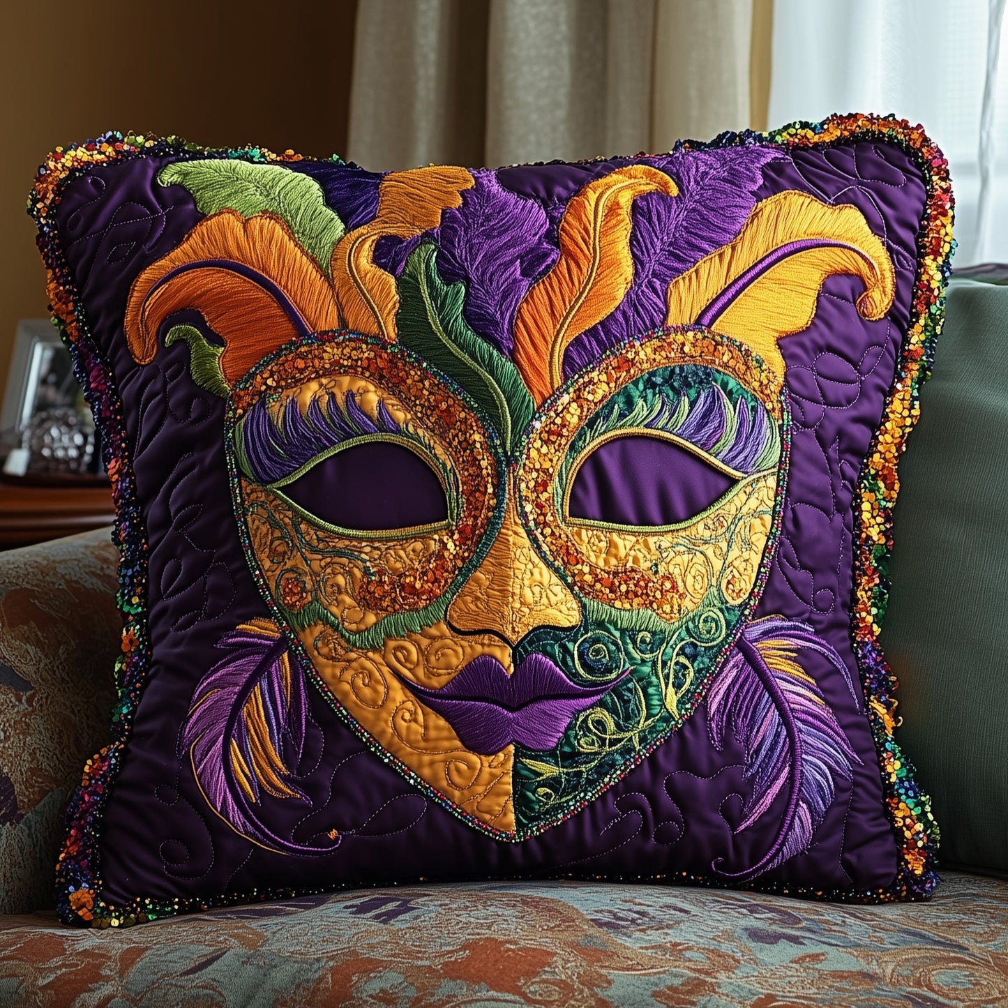 Mardi Gras Masquerade Quilted Pillow Case GFTONL3130