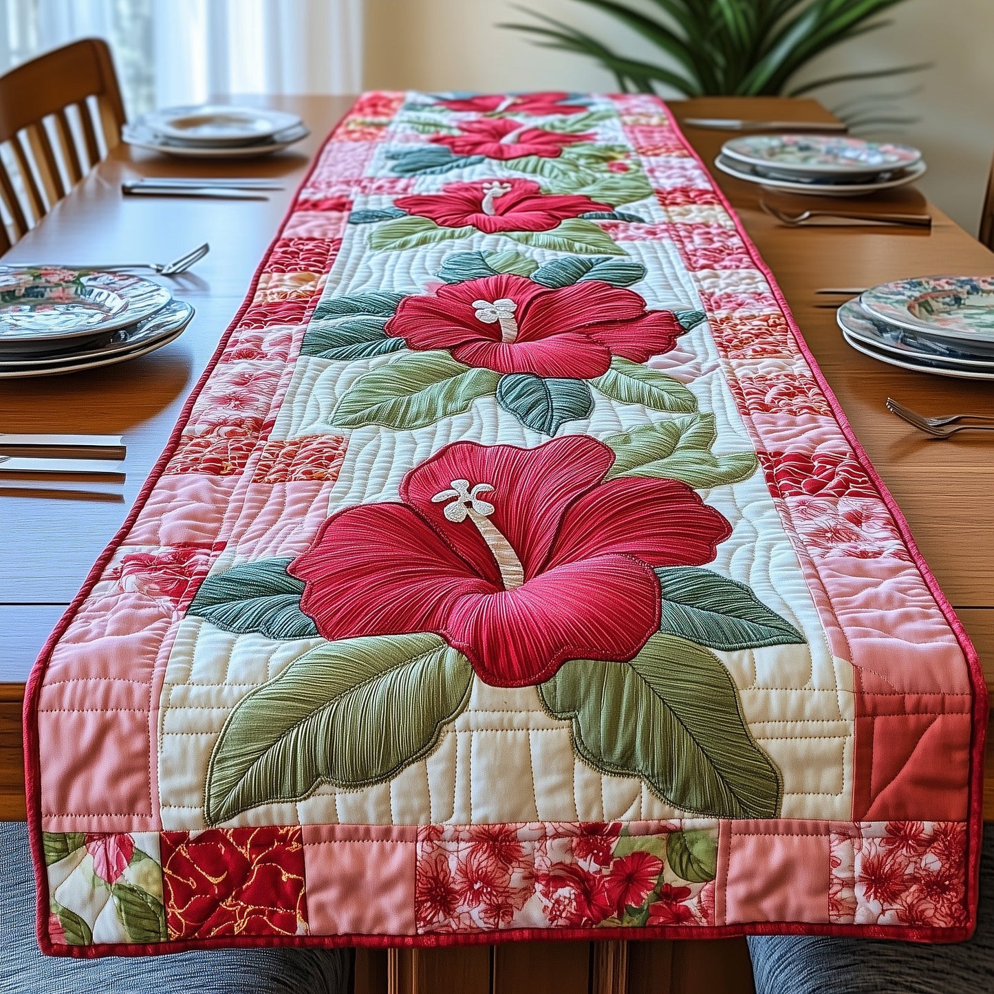 Hibiscus Charm Quilted Table Runner GFTONL3146