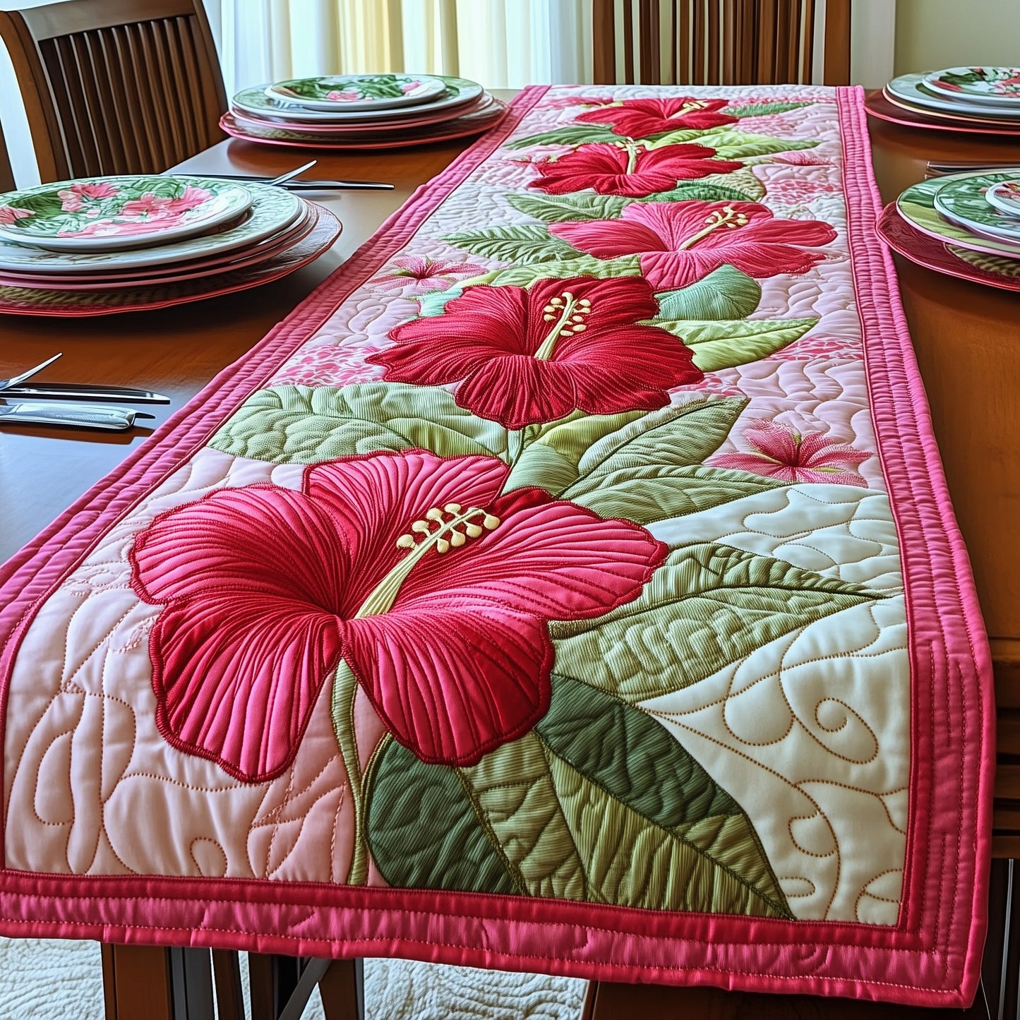 Hibiscus Charm Quilted Table Runner GFTONL3147