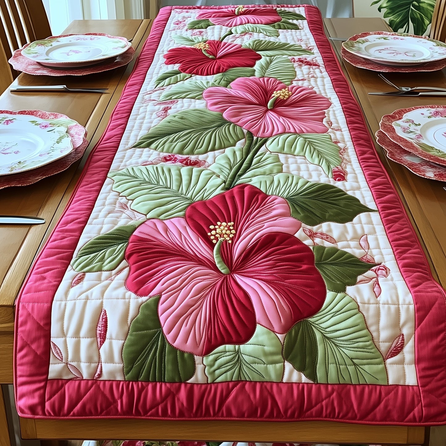 Hibiscus Charm Quilted Table Runner GFTONL3149