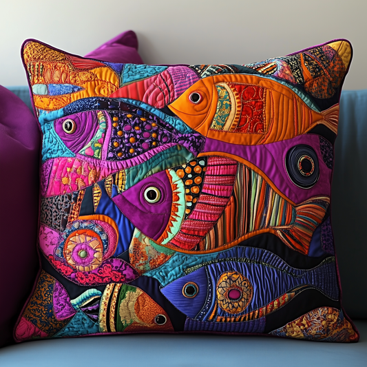 Colorful Fishes Patchwork Quilted Pillow Case GFTONL319