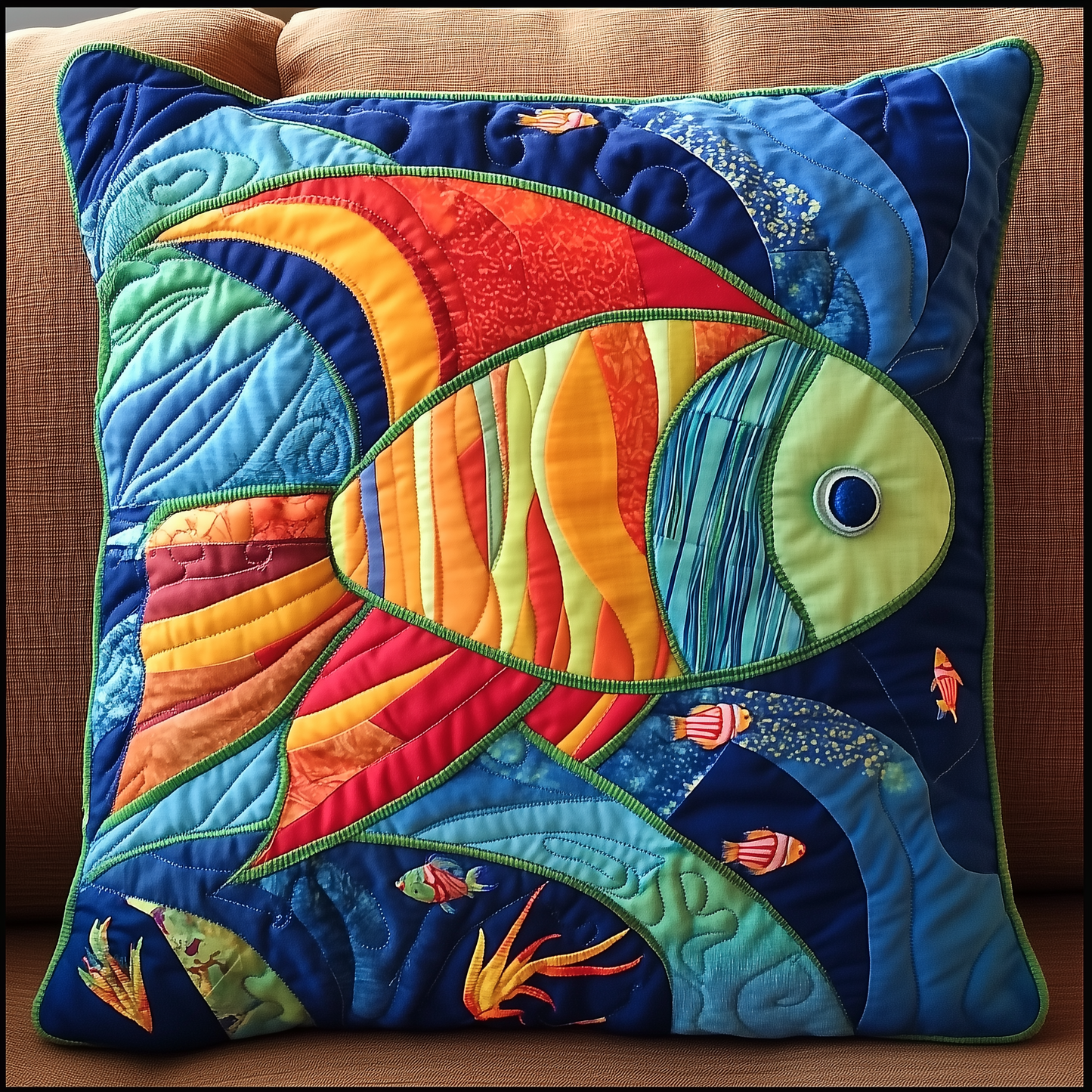Colorful Fishes Patchwork Quilted Pillow Case GFTONL320
