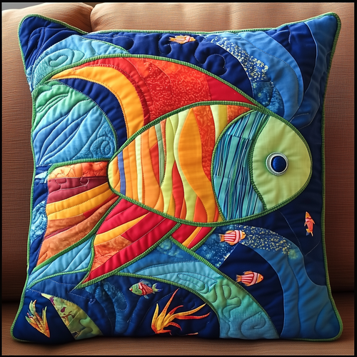 Colorful Fishes Patchwork Quilted Pillow Case GFTONL320