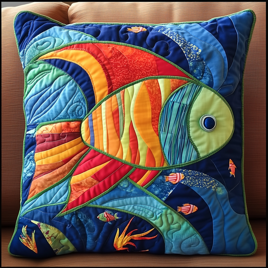Colorful Fishes Patchwork Quilted Pillow Case GFTONL320