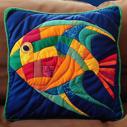 Colorful Fishes Patchwork Quilted Pillow Case GFTONL321