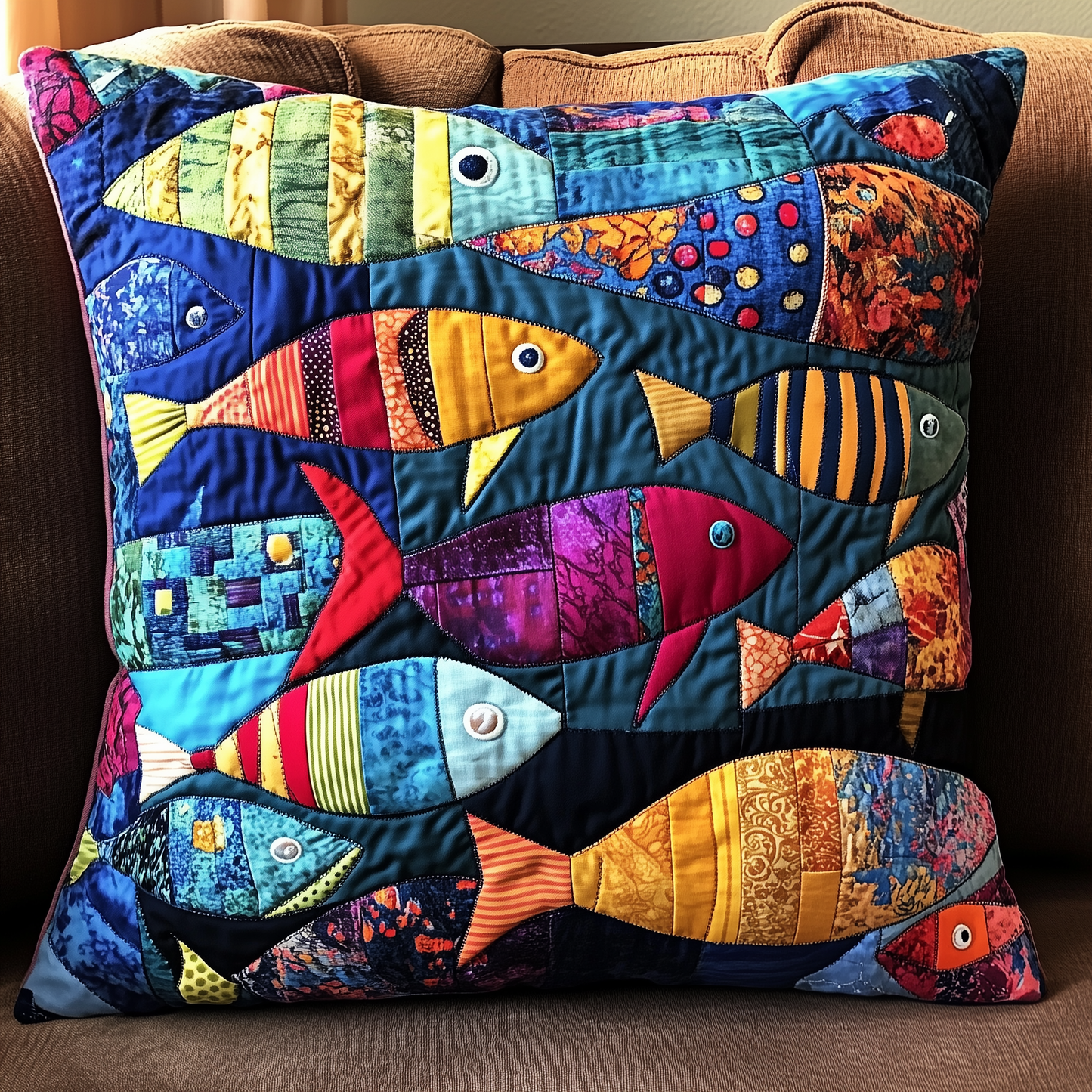 Colorful Fishes Patchwork Quilted Pillow Case GFTONL322