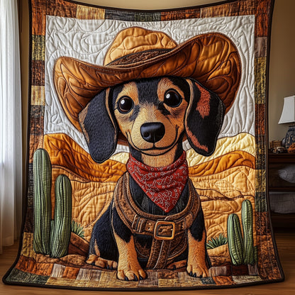 Cowboy Dachshund Quilted Blanket GFTONL3274