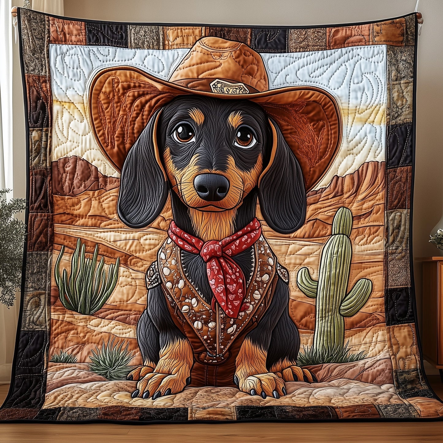 Cowboy Dachshund Quilted Blanket GFTONL3276