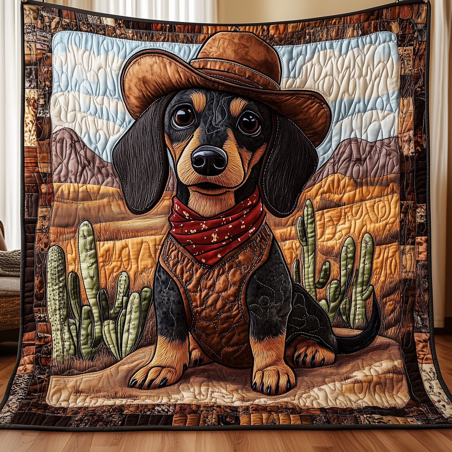 Cowboy Dachshund Quilted Blanket GFTONL3277