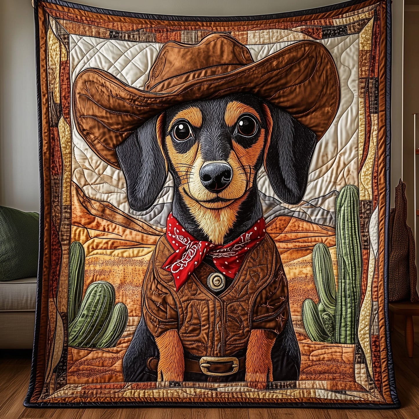 Cowboy Dachshund Quilted Blanket GFTONL3278