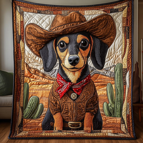 Cowboy Dachshund Quilted Blanket GFTONL3278
