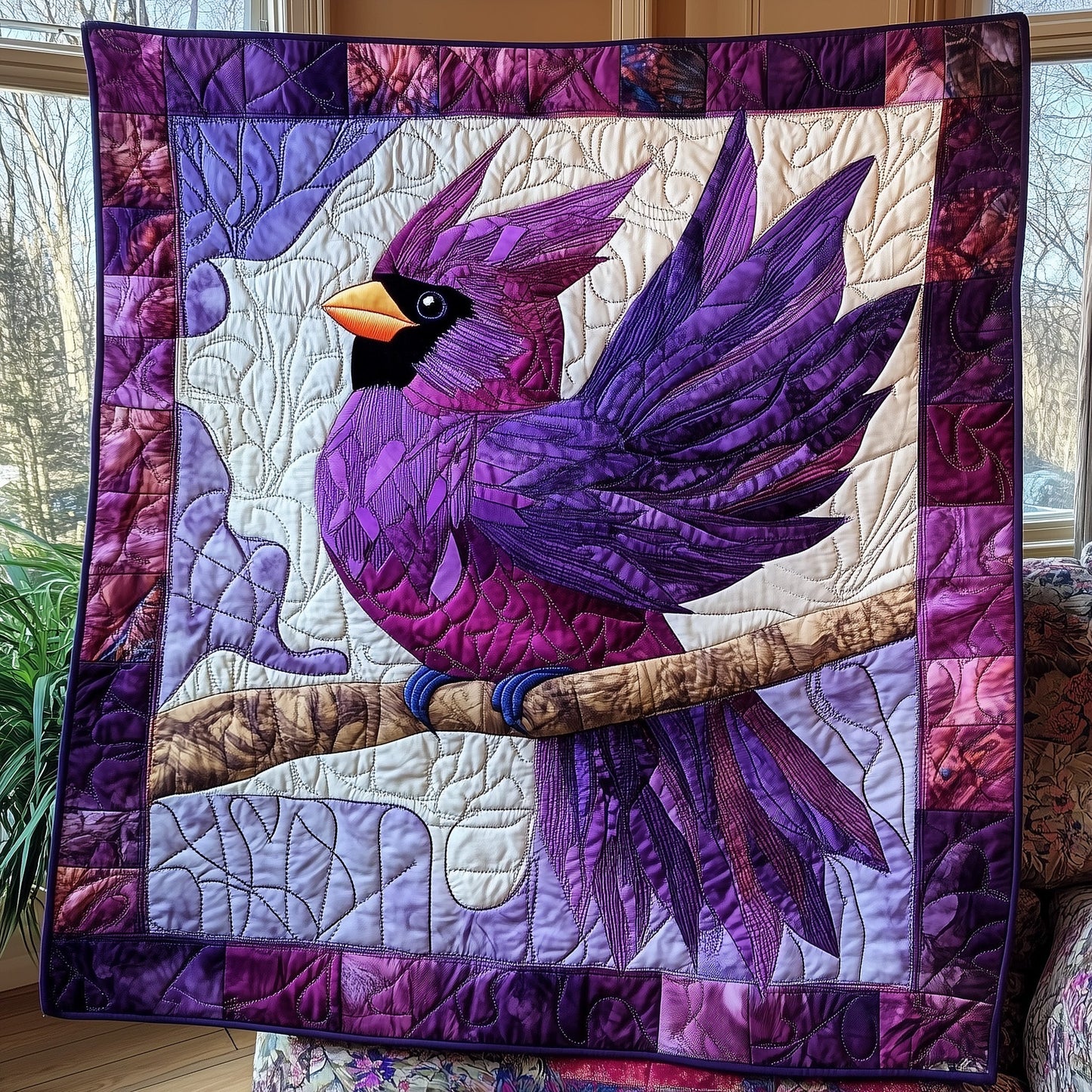 Purple Cardinal  Quilted Blanket GFTONL3289