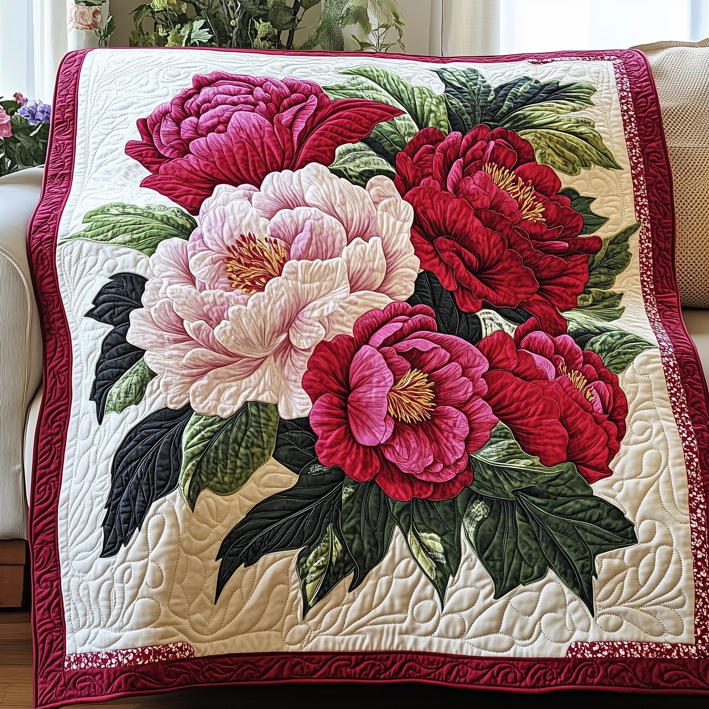 Vintage Floral Bouquet Quilted Blanket GFTONL3383
