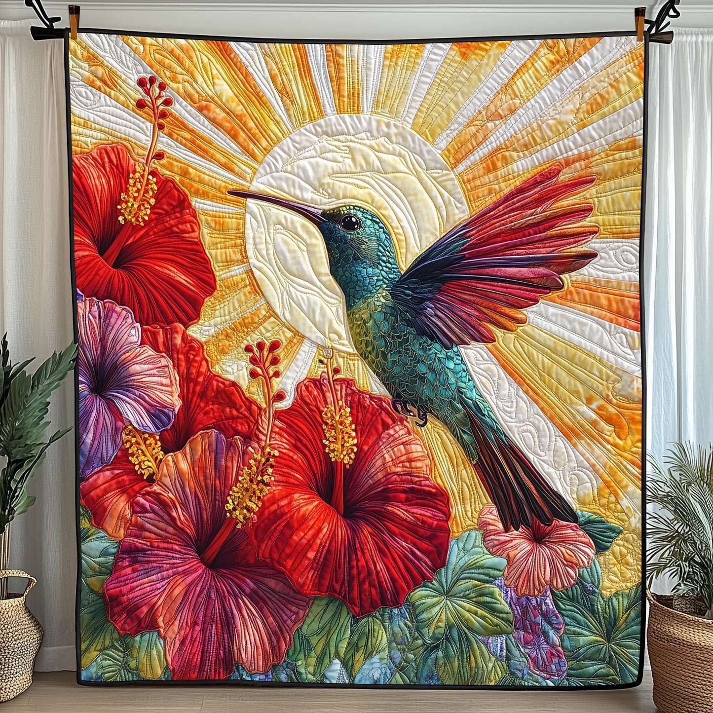 Hummingbird Hibicus Quilted Blanket GFTONL3520
