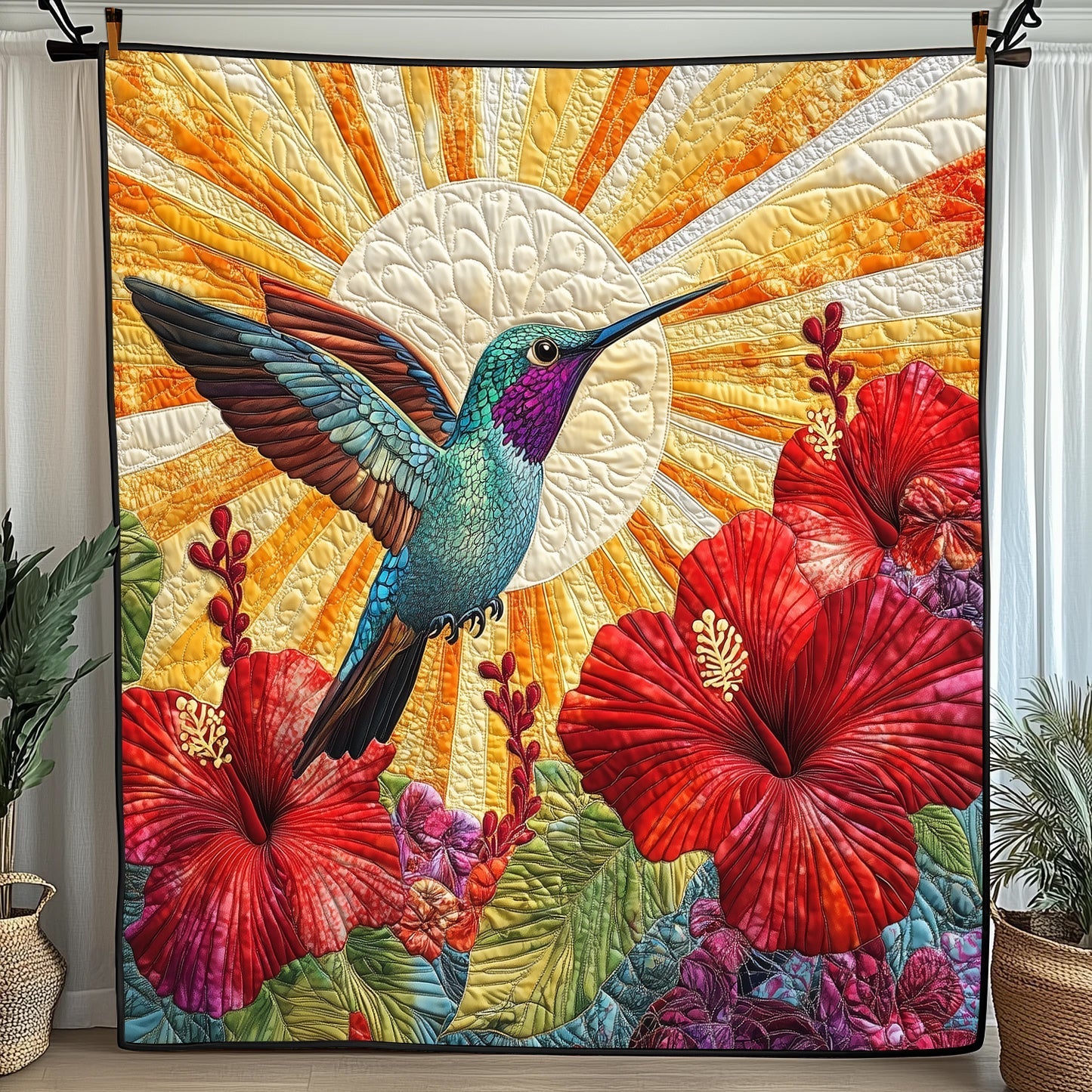 Hummingbird Hibicus Quilted Blanket GFTONL3521