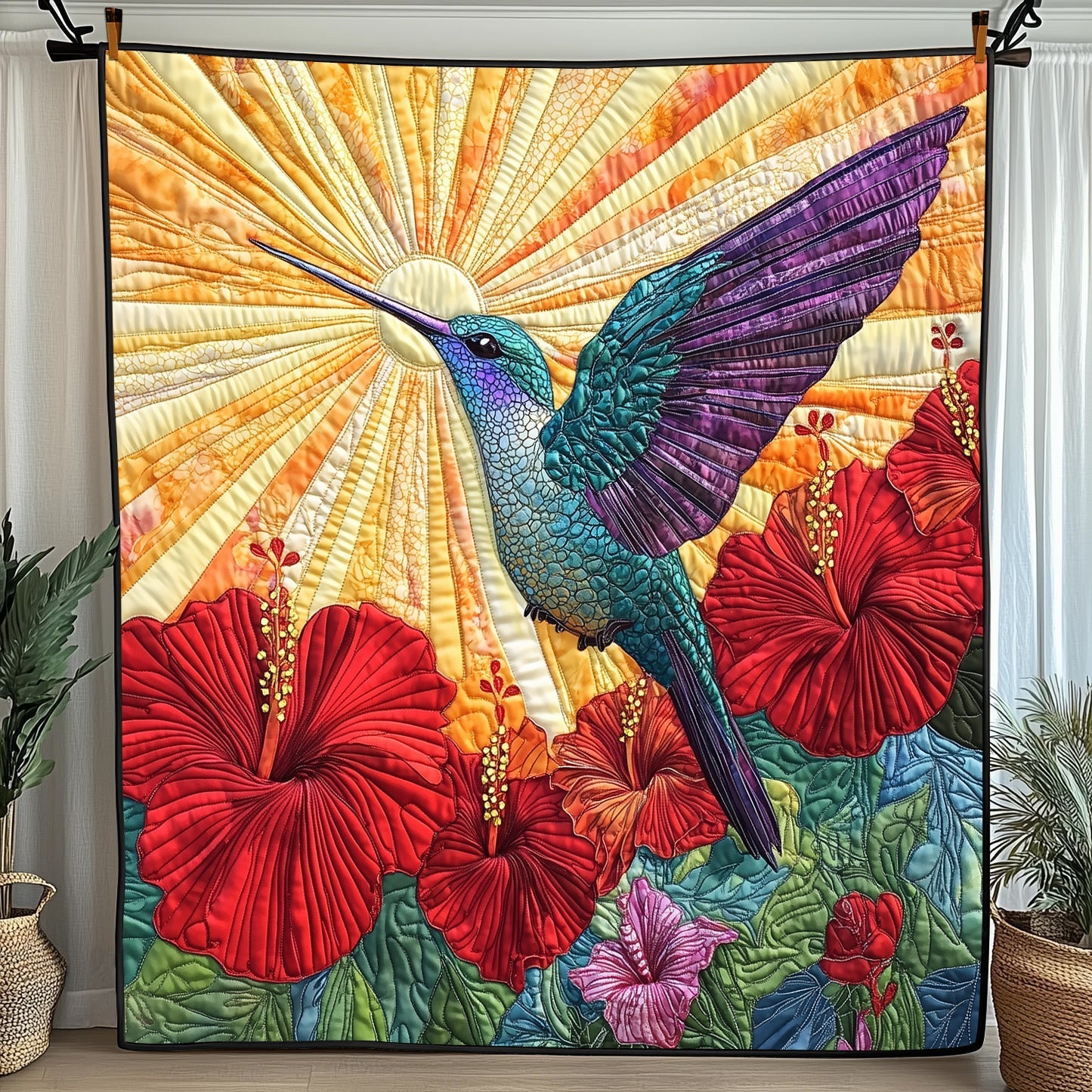 Hummingbird Hibicus Quilted Blanket GFTONL3522