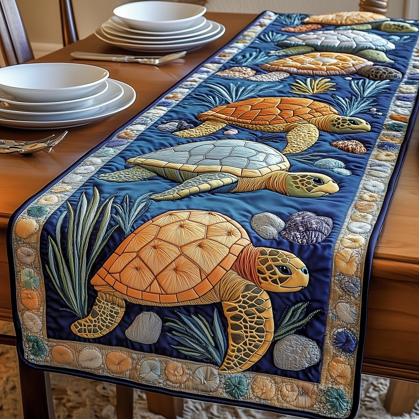 Cheerful Turtle Quilted Table Runner GFTONL3552