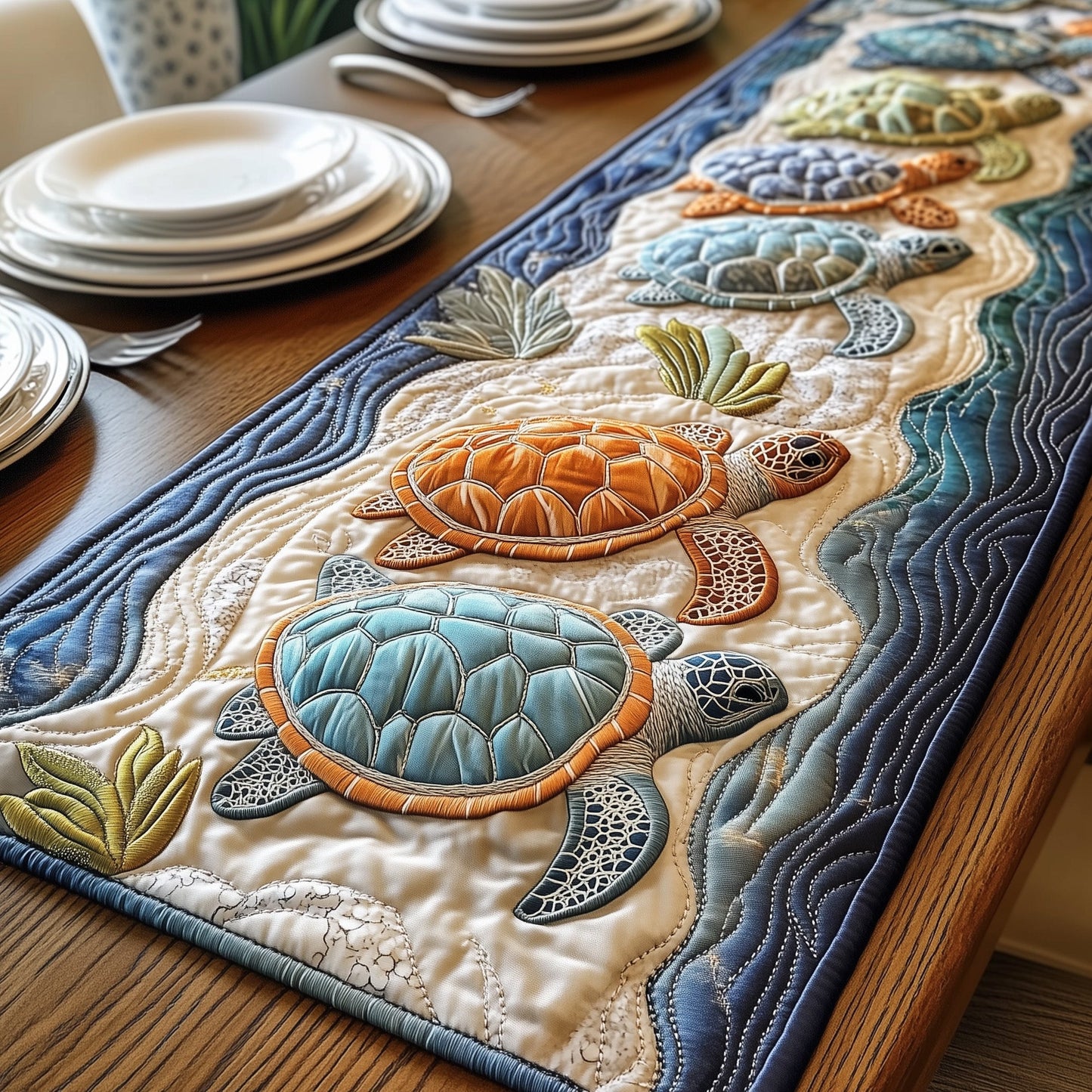 Cheerful Turtle Quilted Table Runner GFTONL3553