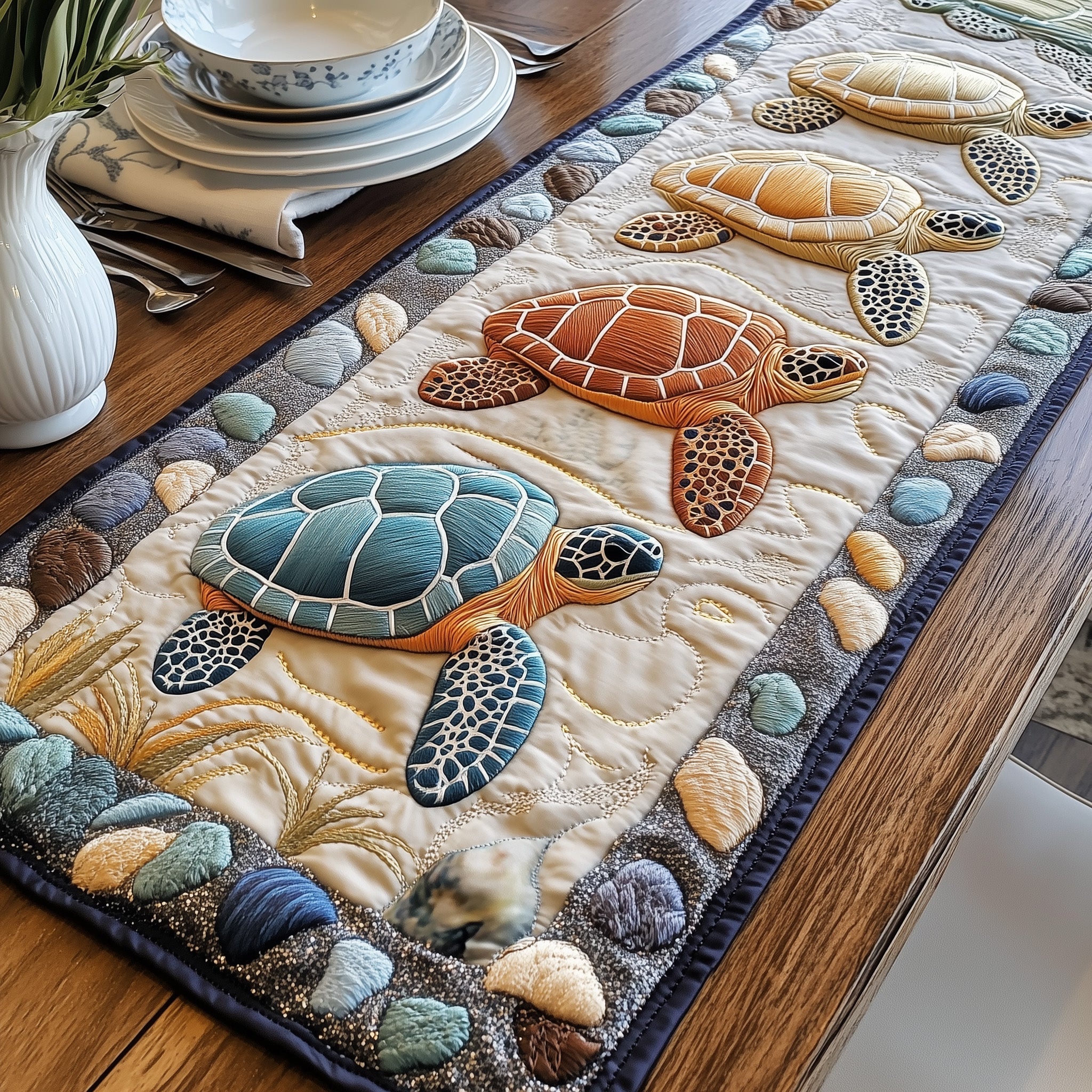 Turtle Rug Runner Cheerful Turtle Quilted Table Runner GFTONL3554 – Patchique Store