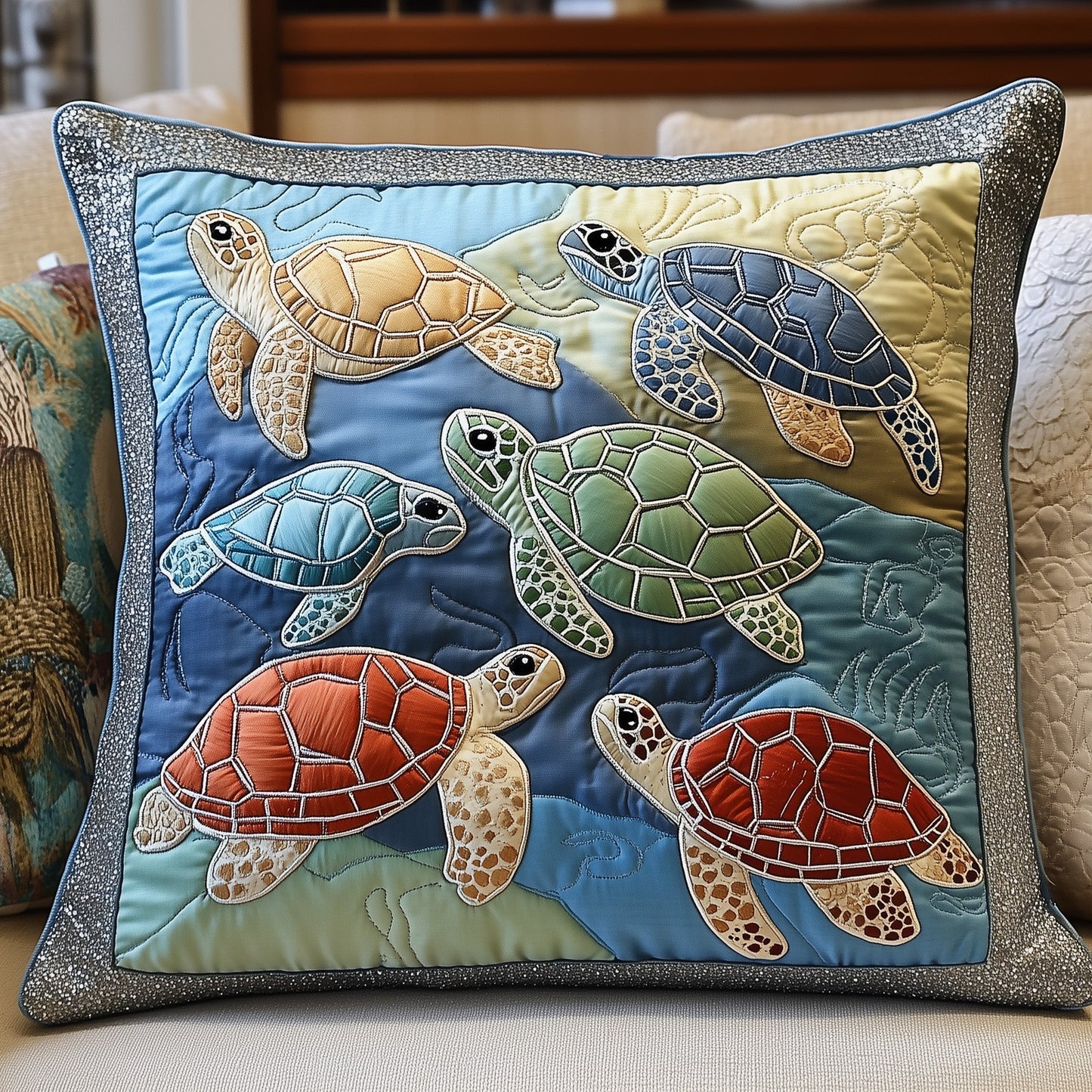 Cheerful Turtle Quilted Pillow Case GFTONL3592