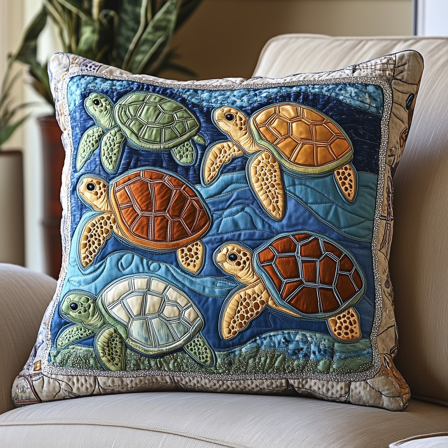 Cheerful Turtle Quilted Pillow Case GFTONL3595