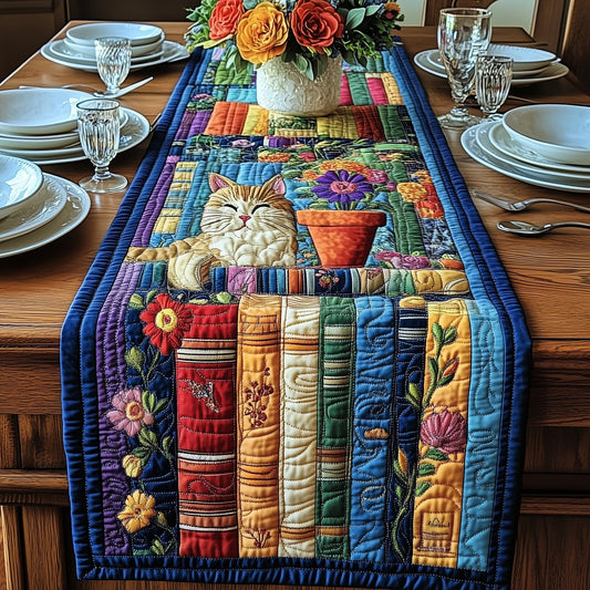 Cat And Books Quilted Table Runner GFTONL3649