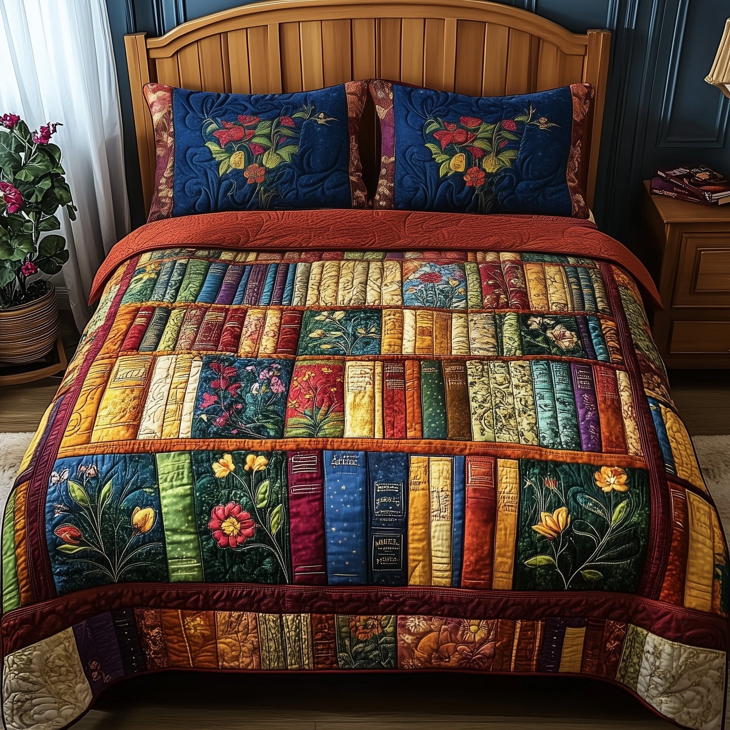 Vintage Bookshelf 3-Piece Quilted Bedding Set GFTONL3653