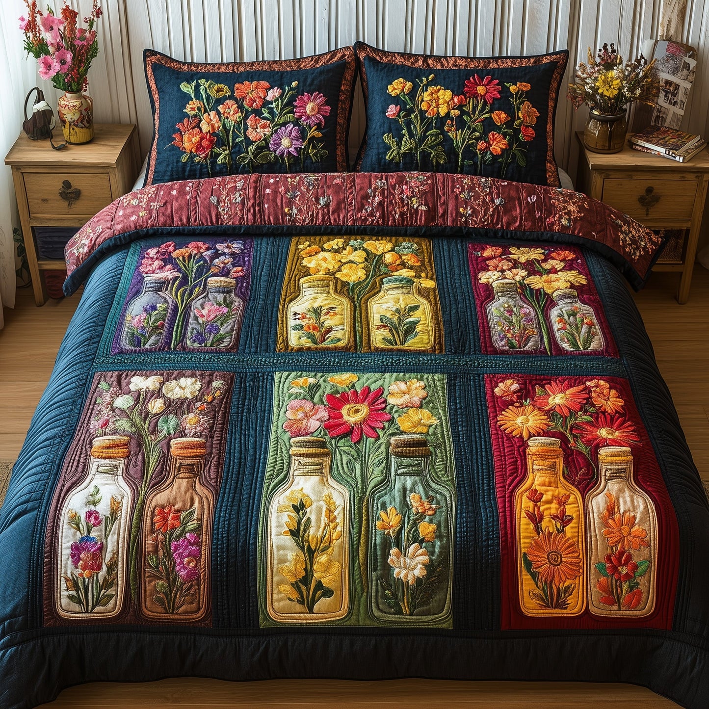 Bottle Of Blossom 3-Piece Quilted Bedding Set GFTONL3673