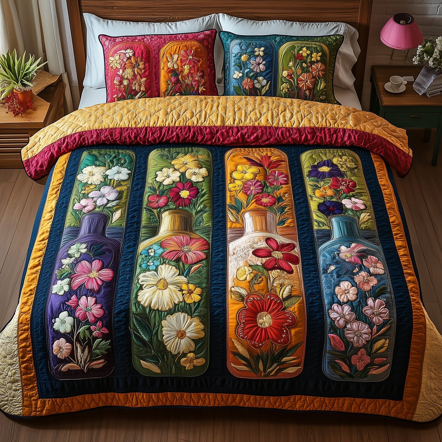 Bottle Of Blossom 3-Piece Quilted Bedding Set GFTONL3674