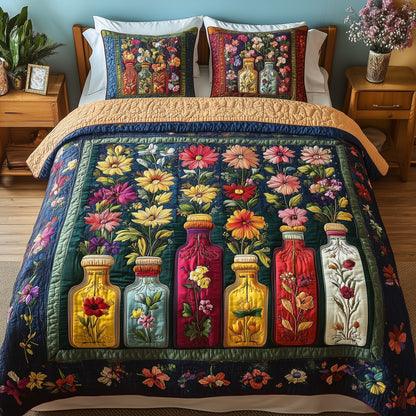 Vintage Floral Bottle  3-Piece Quilted Bedding Set GFTONL3678