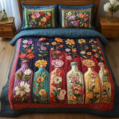 Vintage Floral Bottle  3-Piece Quilted Bedding Set GFTONL3679