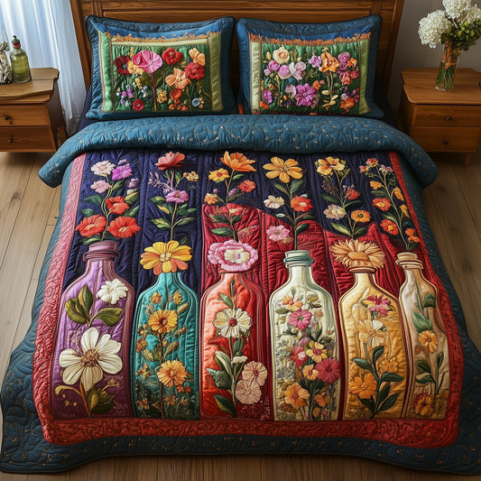Vintage Floral Bottle  3-Piece Quilted Bedding Set GFTONL3679