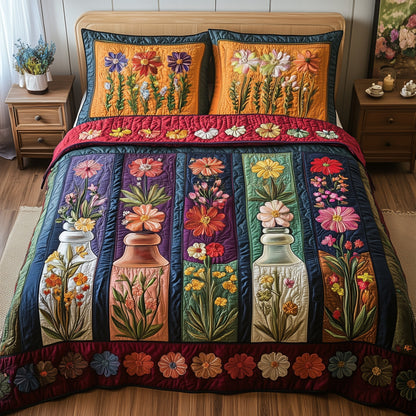 Vintage Floral Bottle  3-Piece Quilted Bedding Set GFTONL3680