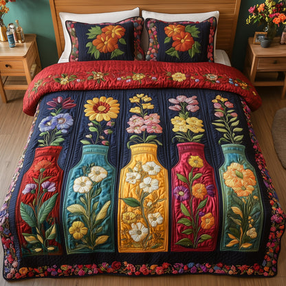 Vintage Floral Bottle  3-Piece Quilted Bedding Set GFTONL3682