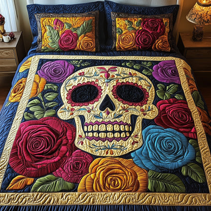 Floral Skull 3-Piece Quilted Bedding Set GFTONL3692