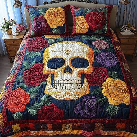Floral Skull 3-Piece Quilted Bedding Set GFTONL3693