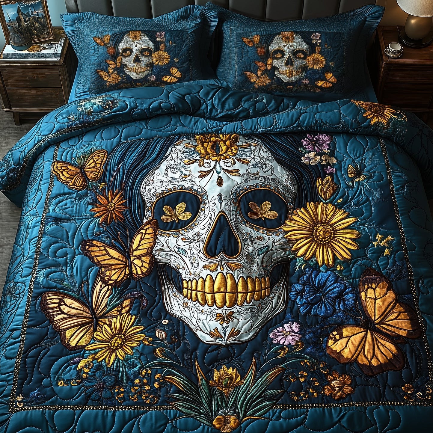 Lady Skull 3-Piece Quilted Bedding Set GFTONL3701
