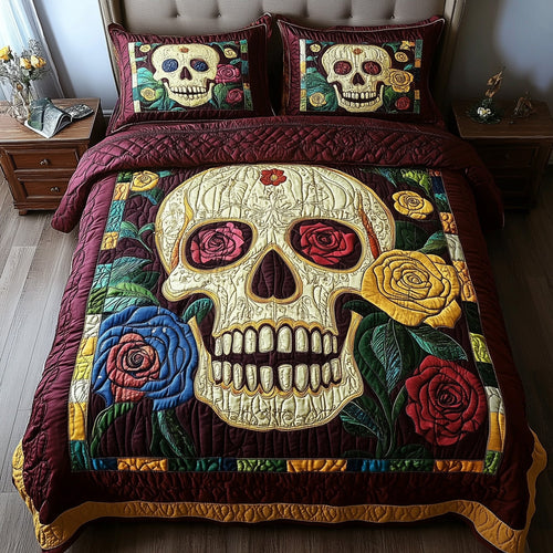 Floral Skull 3-Piece Quilted Bedding Set GFTONL3705