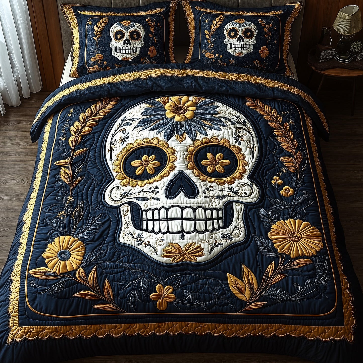 Sugar Skull 3-Piece Quilted Bedding Set GFTONL3706
