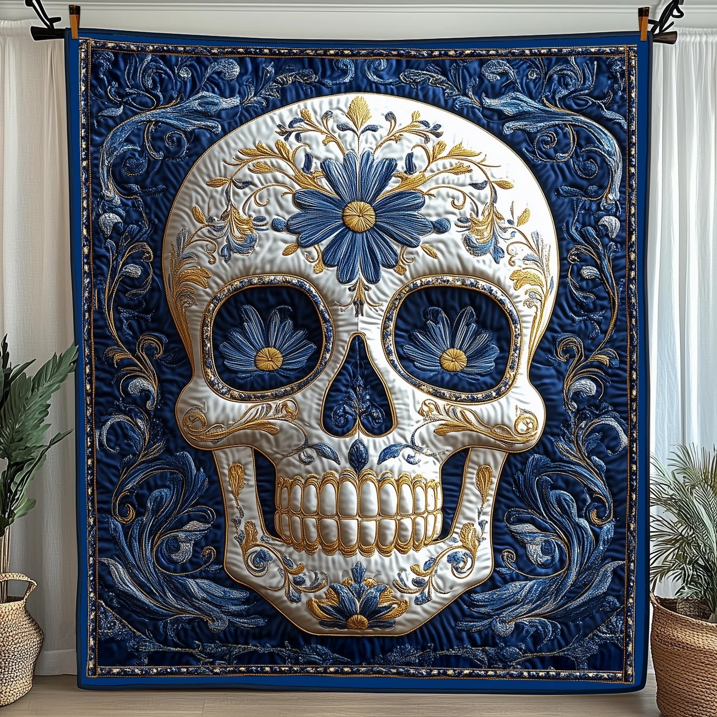 Intricate Floral Skull Quilted Blanket GFTONL3708