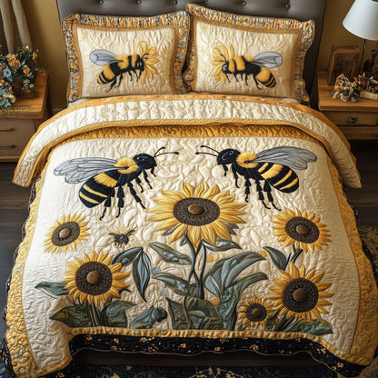 Sunflower Bee 3-Piece Quilted Bedding Set GFTONL3736