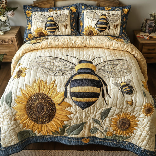 Sunflower Bee 3-Piece Quilted Bedding Set GFTONL3739
