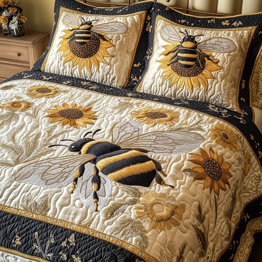 Sunflower Bee 3-Piece Quilted Bedding Set GFTONL3745