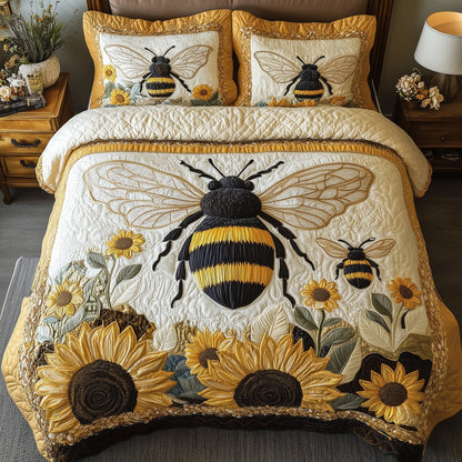 Sunflower Bee 3-Piece Quilted Bedding Set GFTONL3746