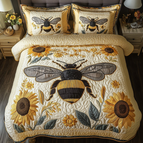 Sunflower Bee 3-Piece Quilted Bedding Set GFTONL3747