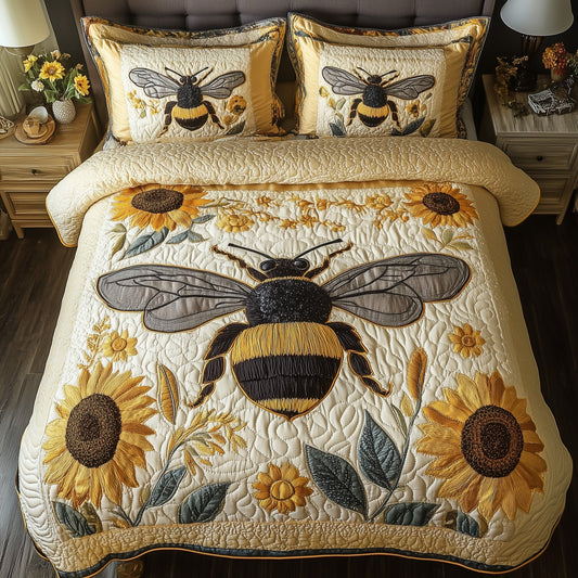 Sunflower Bee 3-Piece Quilted Bedding Set GFTONL3747