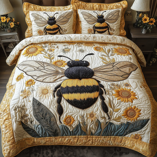 Sunflower Bee 3-Piece Quilted Bedding Set GFTONL3749