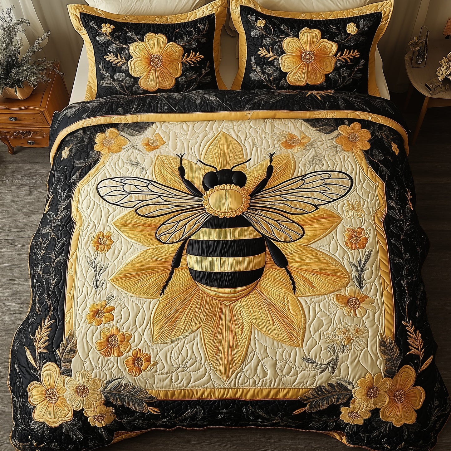 Floral Bee 3-Piece Quilted Bedding Set GFTONL3750