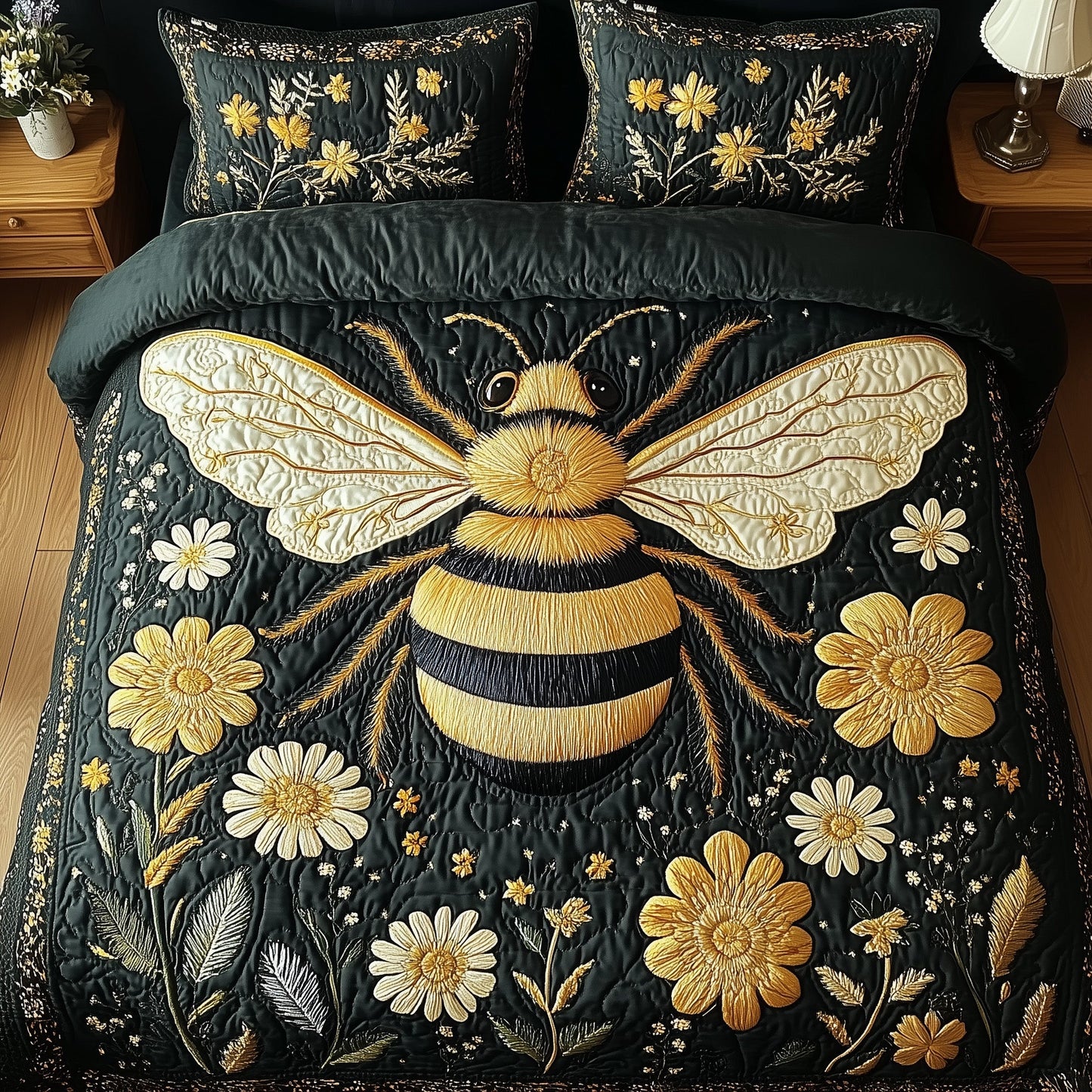 Floral Bee 3-Piece Quilted Bedding Set GFTONL3751
