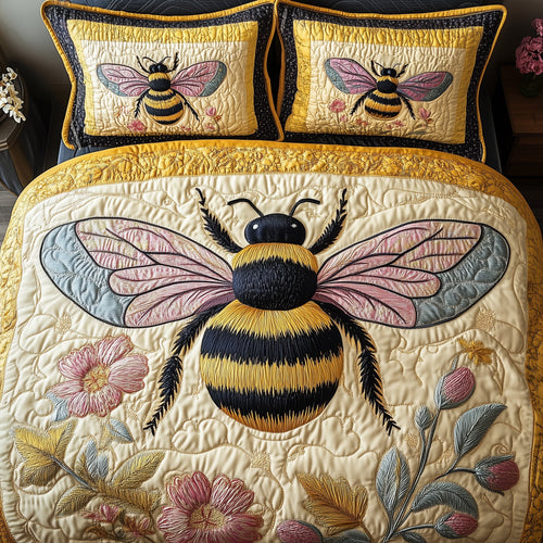 Floral Bee 3-Piece Quilted Bedding Set GFTONL3752